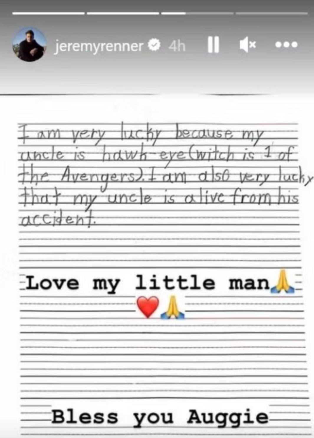 Jeremy Renner condivide l'emozionante lettera scritta dal nipote dopo l'incidente: "Mio zio è davvero un supereroe" 1 jeremy renner