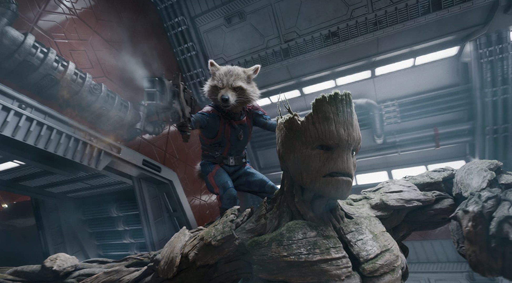 Rocket Raccoon and Groot fight side by side in Marvels Guardians of the Galaxy Vol. 3