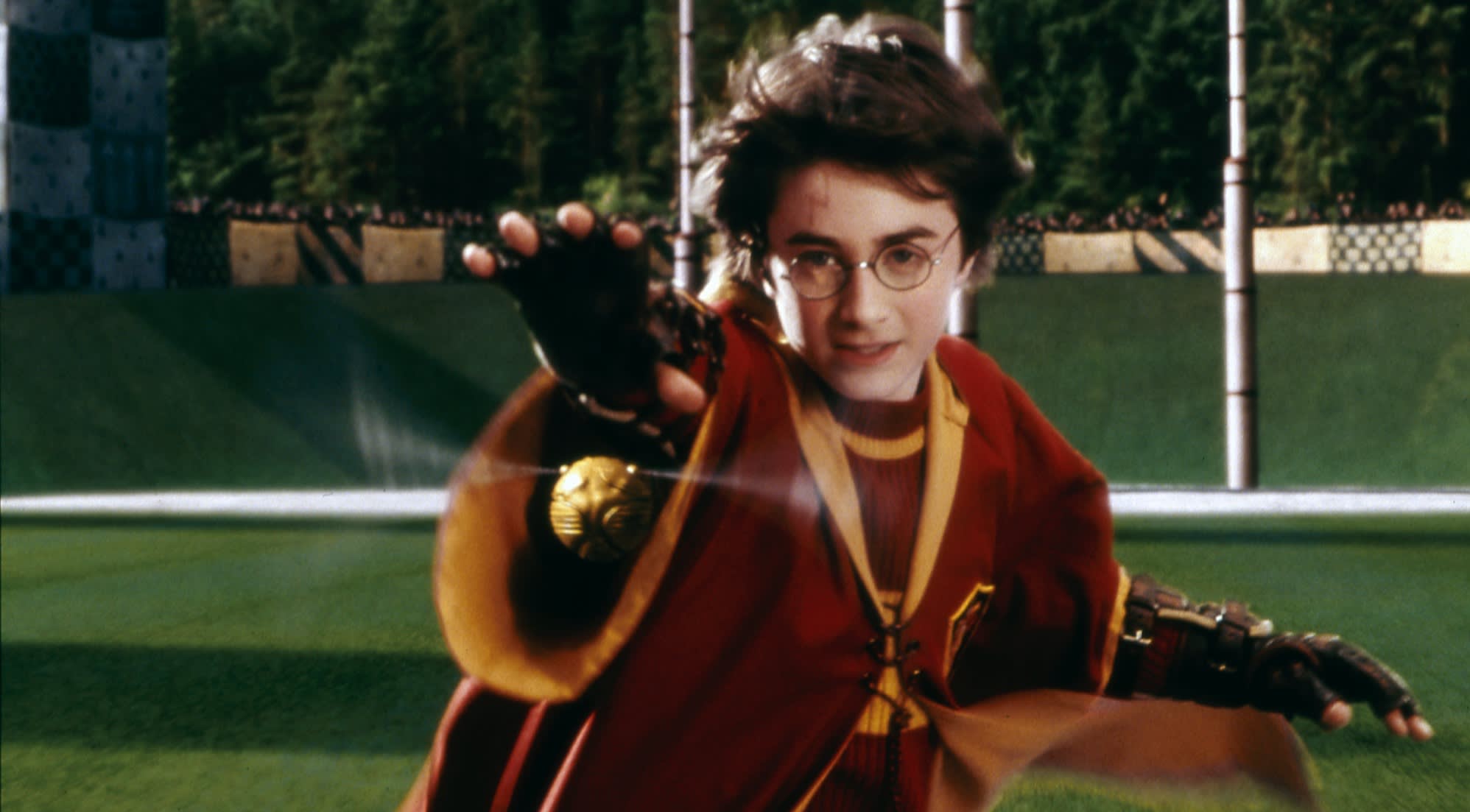 HP F1 philosophers stone harry quidditch match reaching for snitch web landscape 1